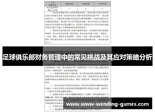 足球俱乐部财务管理中的常见挑战及其应对策略分析